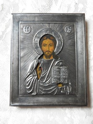 Srebrna ikona podróżna srebro 84 Rosja Pantokrator