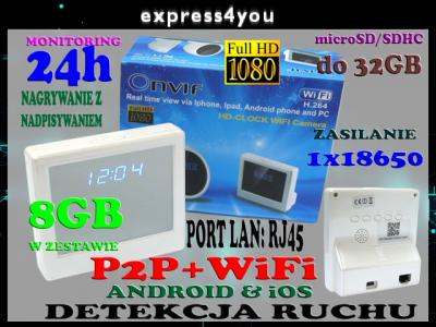KAMERA ZEGAR WiFi P2P DETEK. RUCHU E-MAIL FTP +8GB