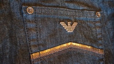 ARMANI JEANS  czarne jeansy złote logo 28 XS S NEW
