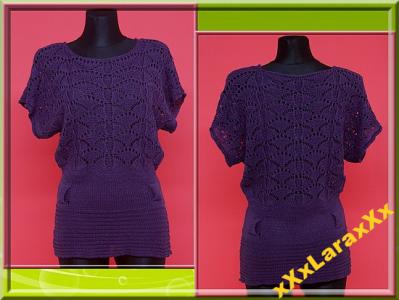 AGATEX Sweter ażurowy fioletowy kr.rękaw r.40 - 5403539905 - oficjalne  archiwum Allegro