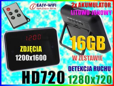 BUDZIK ZEGAR PILOT KAMERA SZPIEGOWSKA HD720 +16GB