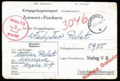 Postkarte obóz Stalag V B Warszawa 1941 dat. 9