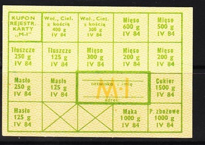 Kartki ,reglamentacja M-I ; IV 1984