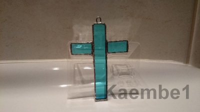 Krzyżyk z witrażu azure witraż rękodzieło Tiffany