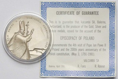 8095. Medal srebro Wizyta Jana Pawła II 1991