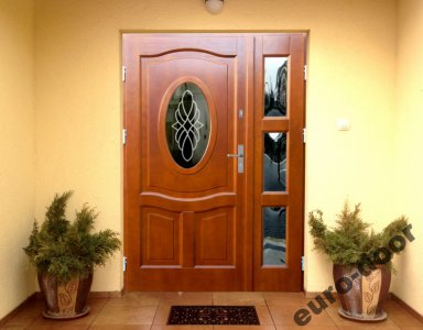 Drzwi zewnętrzne drewniane z dostawką PRODUCENT - 6120071925 - oficjalne  archiwum Allegro