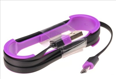 Kabel USB/mikro USB płaski czarny/fiolet 95cm