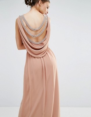 Drapowana długa sukienka kamienie ozdobne plecy - 6844557031 - oficjalne  archiwum Allegro
