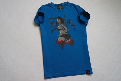 FISHBONE koszulka niebieska nadruk t-shirt____XS/S