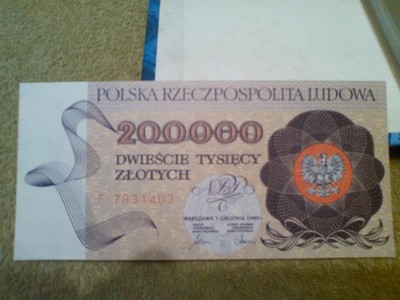 POLSKIE BANKNOTY 200000 ZŁOTYCH 1989r SERIA F