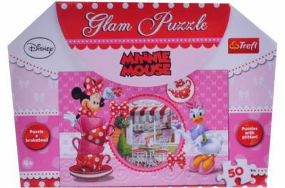 Myszka Minnie puzzle z brokatem 50 elem.
