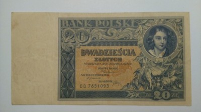 Banknot II RP 20 złotych 1931 seria: DB