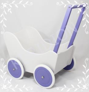Wózek drewniany dla lalek biało-niebieski!