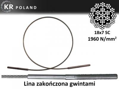 Lina zakończona gwintami, z gwintem - fi 8mm, M12