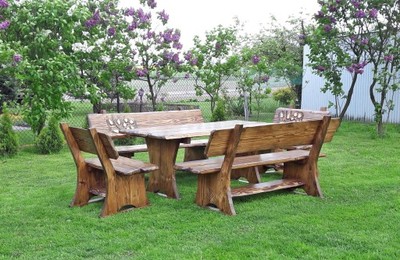 Meble ogrodowe drewniane dębowe stoły ławki - 6858168412 - oficjalne  archiwum Allegro