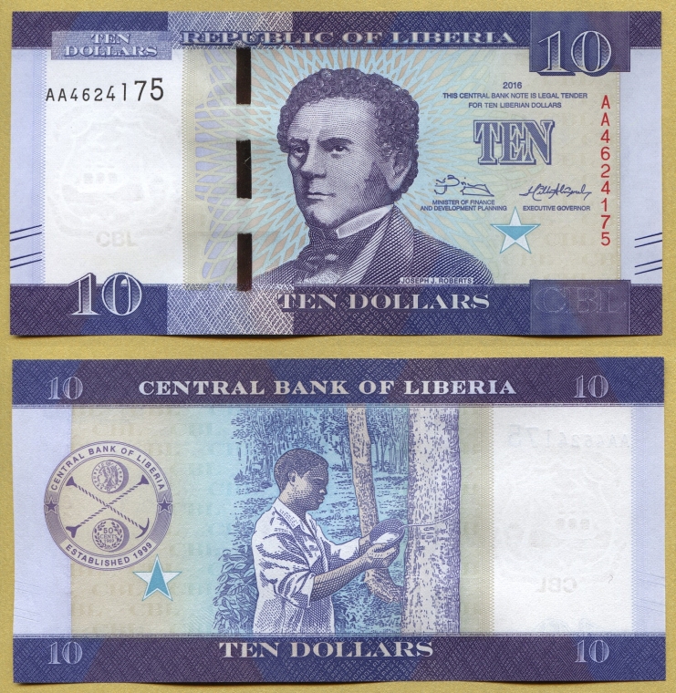 -- LIBERIA 10 DOLLARS 2016 AA Pnew UNC