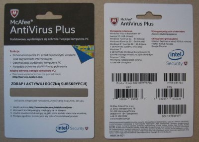 McAfee Intel AntiVirus Plus 1 rok 1 komputer klucz