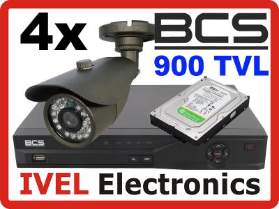 Monitoring 4 Kamery IP66 900TVL BCS Rejestrator HD