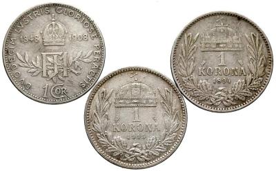 1355. Austria i Węgry - 3x 1korona 1894, 1908,1915
