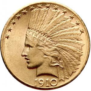 1027. ZŁOTO, USA 10 dolarów 1910-D, st.2