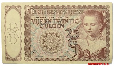 37.Holandia, 25 Guldenów 1944, P.60, St.3+