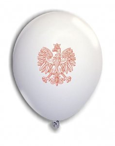 Balon biały z czerwonym Orzełkiem komplet 10 sztuk