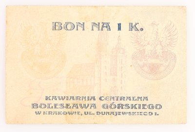 Kawiarnia Centralna B. Górskiego, 1 korona 1919