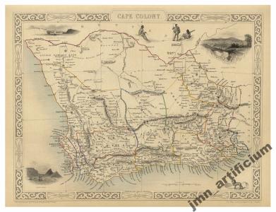 AFRYKA POŁUDNIOWA mapa ilustrowana 1851r. reprint