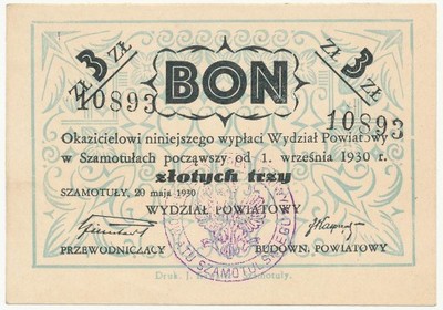 3687. Szamotuły 3 złote 05.1930 st.1-