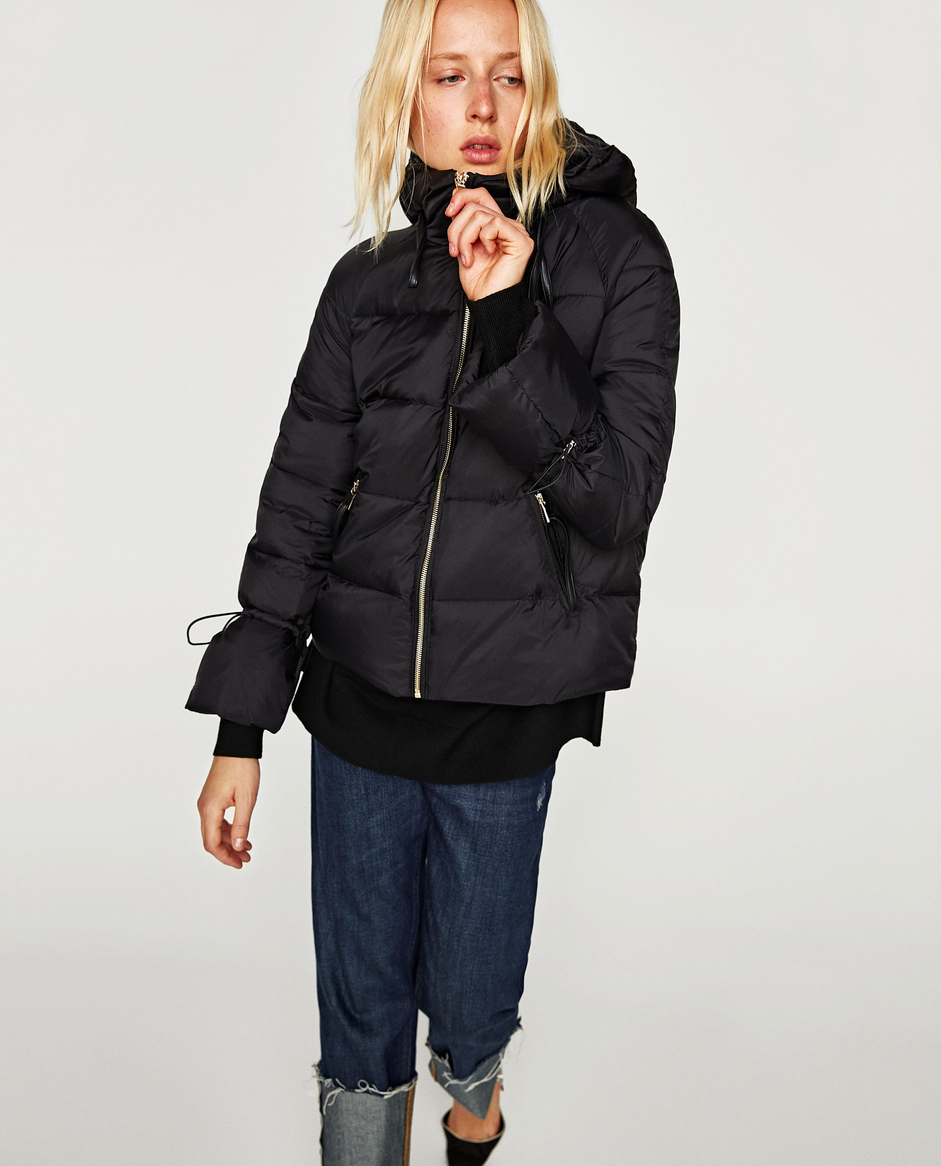 Завязки на куртке. Черная зимняя женская куртка Zara woman. Куртка Zara Oversize 154.